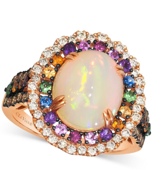 Multi-Gemstone (3-1/3 ct. t.w.) & Diamond (5/8 ct. t.w.) Halo Statement Ring in 14k Rose Gold