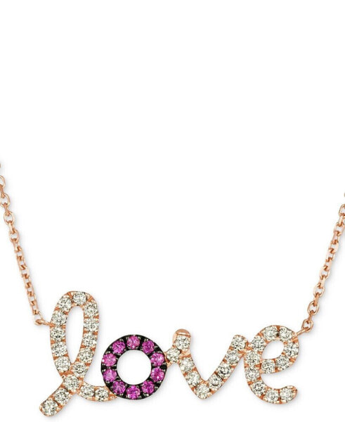 Ruby (1/5 ct. t.w.) & Nude Diamond (5/8 ct. t.w.) Love Script Pendant Necklace in 14k Rose Gold, 16" + 2" extender