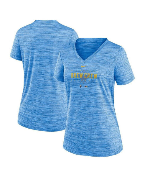 Women's Powder Blue Milwaukee Brewers City Connect Velocity Practice Performance V-Neck T-shirt