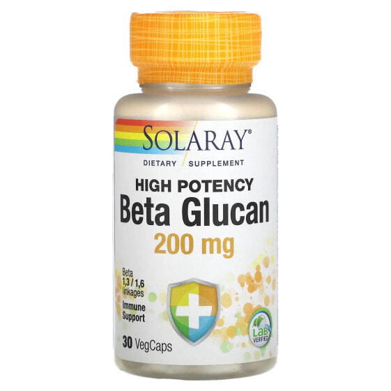 Solaray, Бета-глюкан, высокая эффективность, 200 мг, 30 растительных капсул
