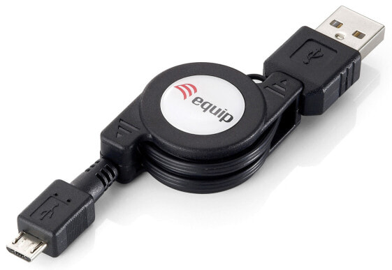 Equip USB 2.0 Type A to Micro-B Retractable Cable - 1.0m - Black - 1 m - USB A - Micro-USB B - USB 2.0 - Male/Male - Black