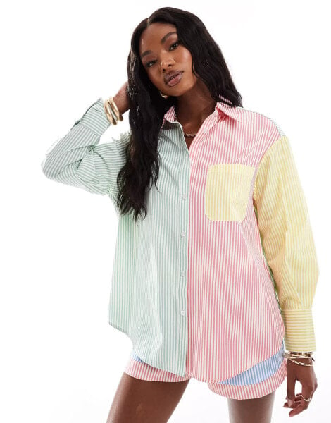 Extro & Vert patchwork shirt co-ord in pastel stripe