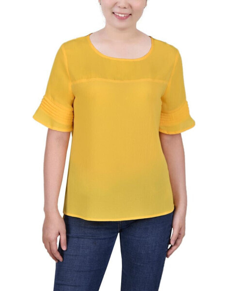 Petite Size Short Sleeve Crepe and Chiffon Top