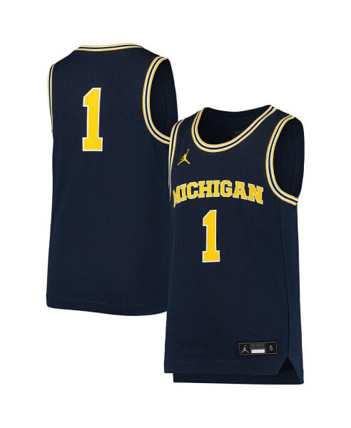 Big Boys #1 Navy Michigan Wolverines Team Replica Basketball Jersey