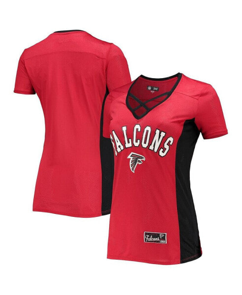 Women's by New Era Red Atlanta Falcons Contrast Insert V-Neck T-shirt