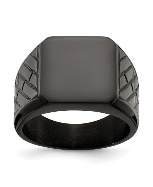 Stainless Steel Polished Black IP-plated Brick Signet Ring
