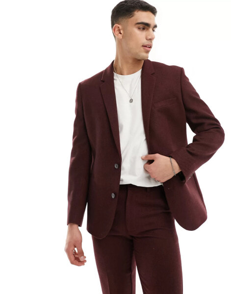 ASOS DESIGN slim fit wool mix suit jacket in burgundy twill