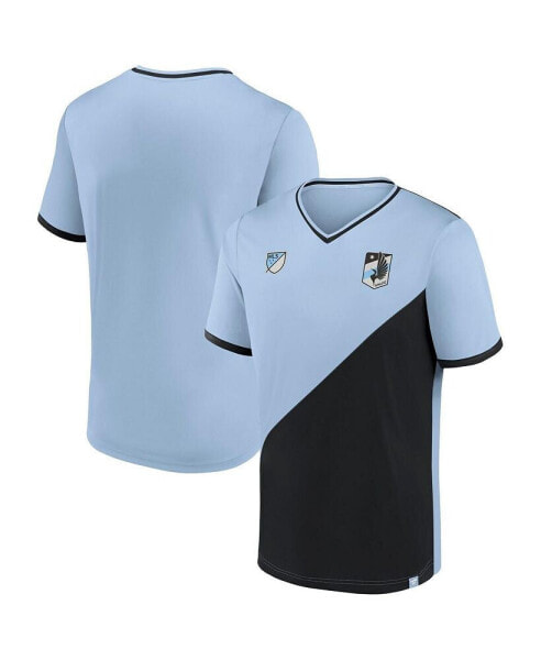 Men's Light Blue, Black Minnesota United FC Striker V-Neck T-shirt