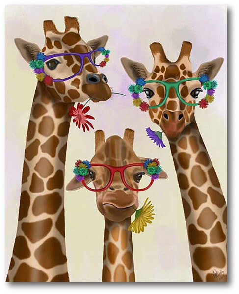 Giraffe and Flower Glasses Trio Gallery-Wrapped Canvas Wall Art - 16" x 20"