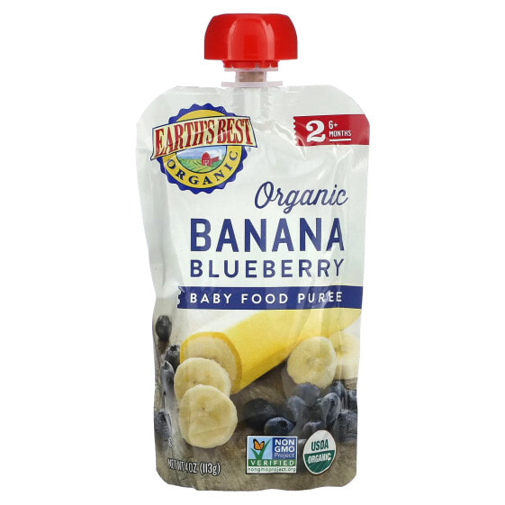 Детское питание органическое от Earth's Best, Пюре для малышей, 6+ месяцев, Банан и Голубика, 113 г