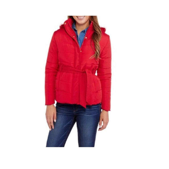 Climate Concepts Women's Belted Hooded Puffer Coat With Faux Fur Trim Size XL