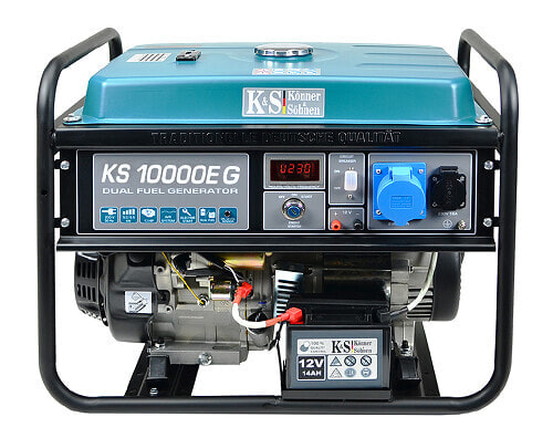 Гибридный генератор Könner & Söhnen KS 10000E G (бензин/суг) 7,5 кВт 230 В, электрический запуск