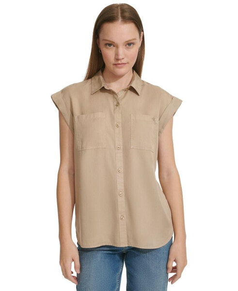 Petite Button-Front Cap-Sleeve Shirt