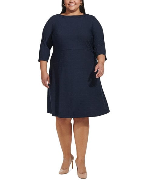 Plus Size 3/4-Sleeve Textured Knit Dress