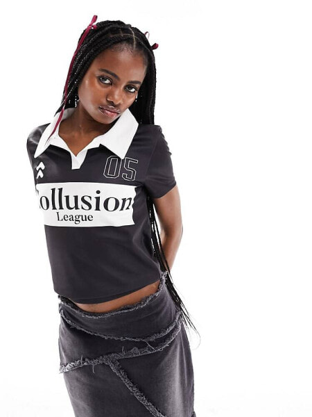 COLLUSION branded fitted football shirt in mono