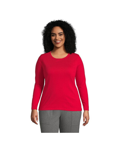 Plus Size Cotton Rib Long Sleeve Crewneck T-Shirt