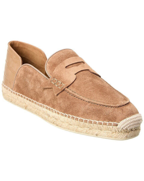 Christian Louboutin Paquepapa No Back Suede & Croc-Embossed Leather Espadrille