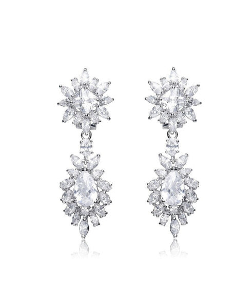 Sterling Silver Two Stone Cubic Zirconia Dangling Earrings