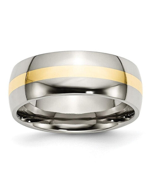 Stainless Steel with 14k Gold Inlay Polished 8mm Band Ring