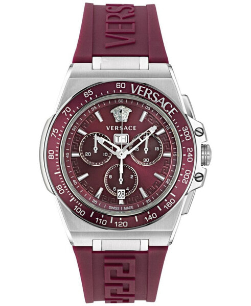 Men's Swiss Chronograph Greca Extreme Burgundy Silicone Strap Watch 45mm