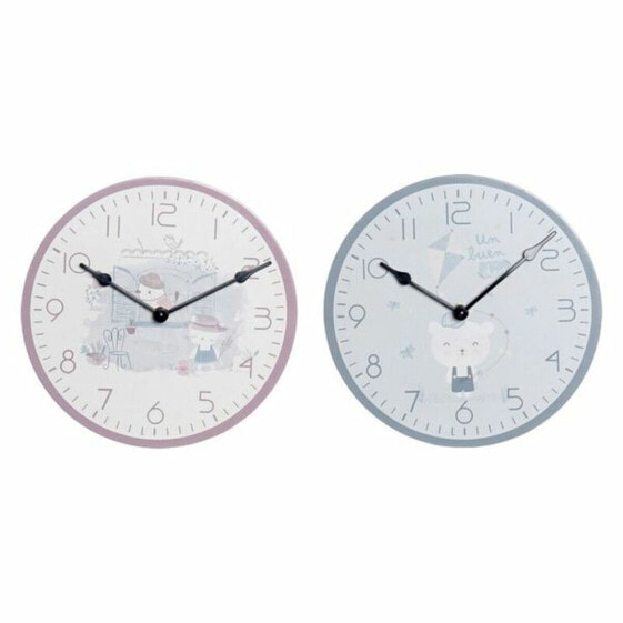 Настенное часы DKD Home Decor Синий Розовый Деревянный Металл Пластик Деревянный MDF Детский Птица 24 x 3 x 24 cm (2 штук)