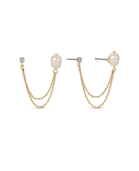 Double Post Freshwater Pearl Crystal Earrings