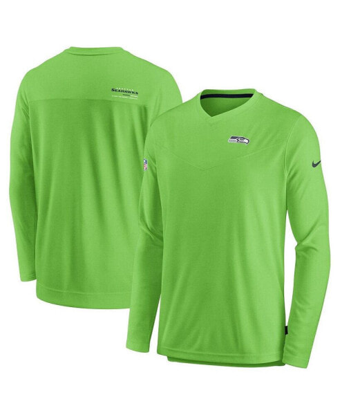 Men's Neon Green Seattle Seahawks 2022 Sideline Coach Chevron Lock Up Performance Long Sleeve T-shirt