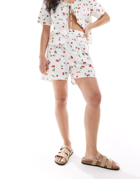 ONLY linen mix short co-ord in cherry print