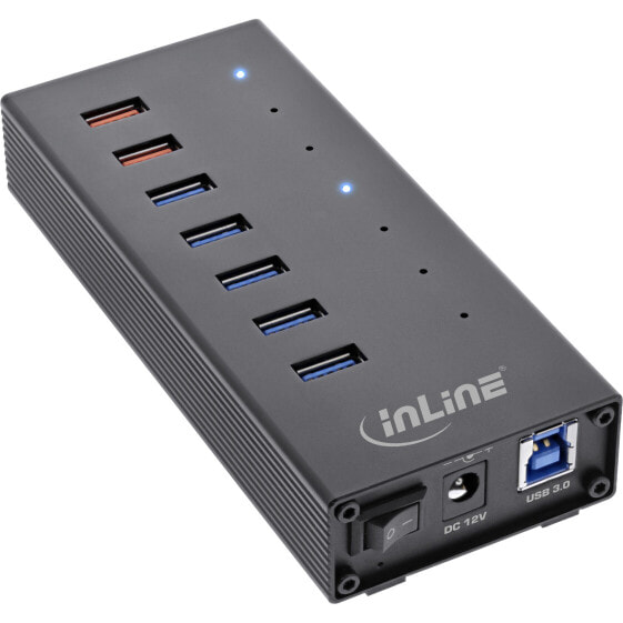InLine USB 3.2 Gen.1 7 Port Hub Aluminium Case with 2.5A Power Supply - black