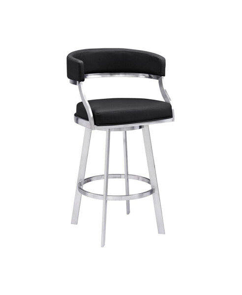 Saturn 30" Bar Height Swivel Gray Artificial leather and Brushed Stainless Steel Bar Stool