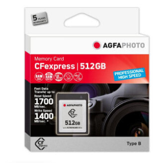 AgfaPhoto CFexpress Professional - 512 GB - CFexpress - NAND - 1700 MB/s - 1400 MB/s - Cold resistant - Heat resistant - Shock resistant - X-ray proof