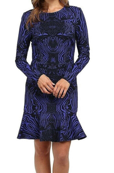 Nicole Miller Women's 241006 Tidal Tiger Long Sleeve Flippy Dress Size S