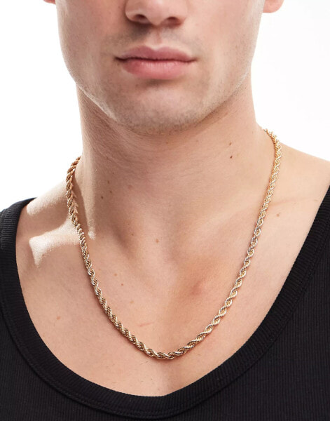 ASOS DESIGN twisted rope chain necklace in gold tone