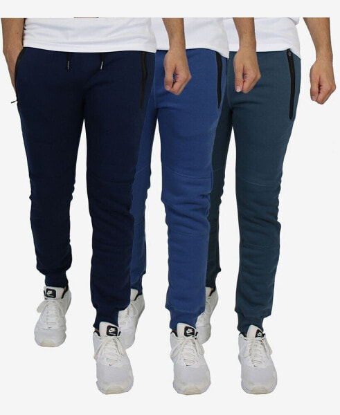Men's Slim Fit Fleece Jogger Sweatpants with Heat Seal Zipper Pockets, Pack of 3