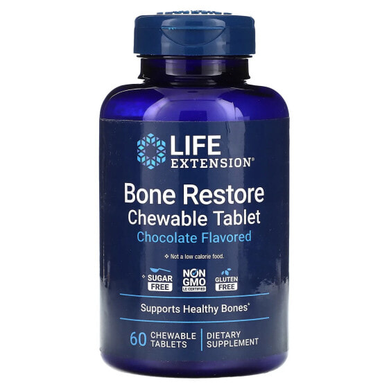 Life Extension, Bone Restore, без сахара, шоколад, 60 жевательных таблеток