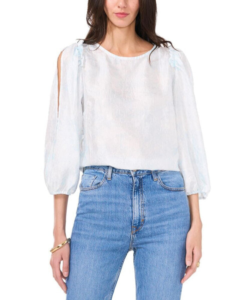 Women's Ruffled-Trim Puff 3/4-Sleeve Top