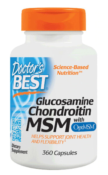 Doctor's Best, глюкозамин, хондроитин и МСМ с OptiMSM, 360 вегетарианских капсул