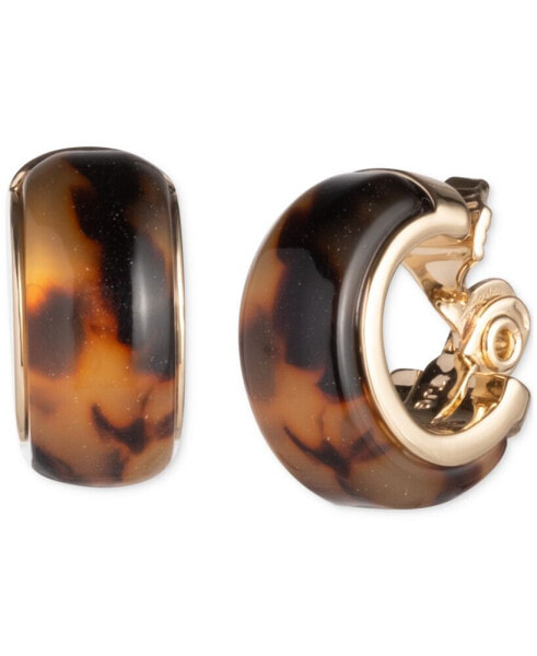 Gold-Tone Small Tortoise-Look Clip-On Hoop Earrings, 0.5"