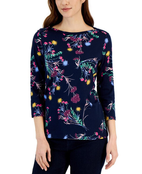 Petite Pima Floral Print Top, Created for Macy's