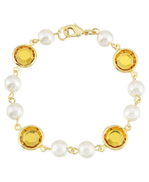 Gold-Tone Imitation Pearl with Yellow Channels Link Bracelet