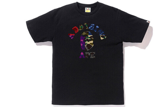 BAPE Mix Camo College Tee 迷彩猿人短袖t恤 男女同款 黑色 / Футболка BAPE Mix Camo College Tee t 1F30-110-042