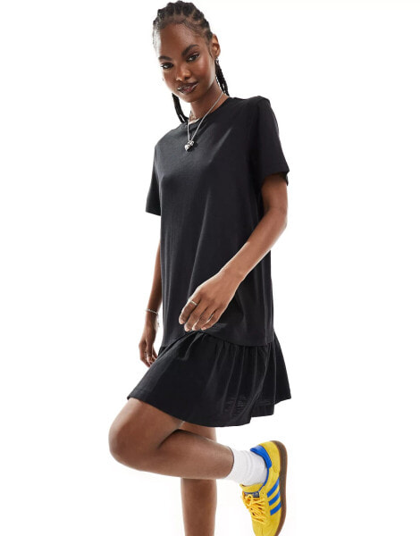 Monki jersey mini dress with drop waist in black