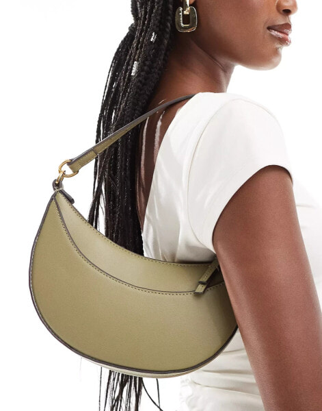 Mango leather look shoulder bag in khaki