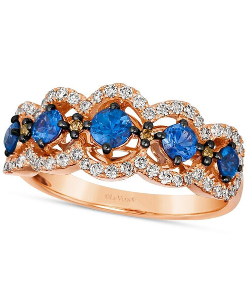 Blueberry Sapphire (3/4 ct. t.w.) & Diamond (7/8 ct. t.w.) Scalloped Ring in 14k Rose Gold