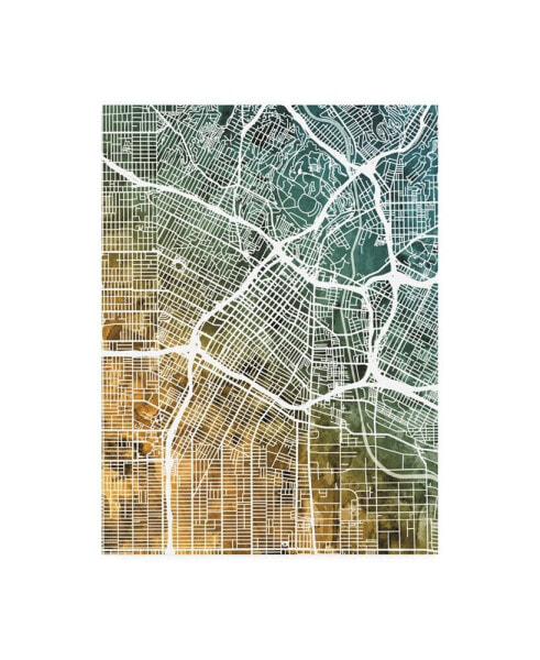 Michael Tompsett Los Angeles City Street Map Teal Orange Canvas Art - 15.5" x 21"