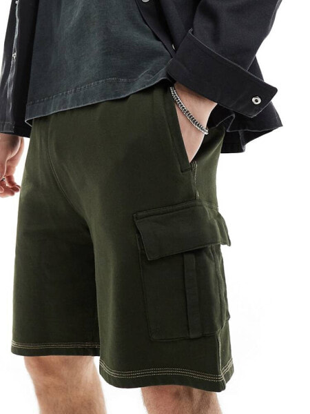 Superdry Contrast stitch cargo shorts in washed olive