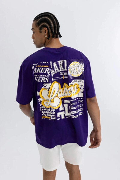 DeFactoFit NBA Los Angeles Lakers Oversize Fit Bisiklet Yaka Kısa Kollu Tişört