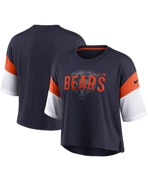 Women's Navy and White Chicago Bears Nickname Tri-Blend Performance Crop Top