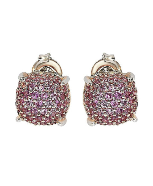 Pink Sapphire Pave Puff Stud Earrings in Sterling Silver by Suzy Levian