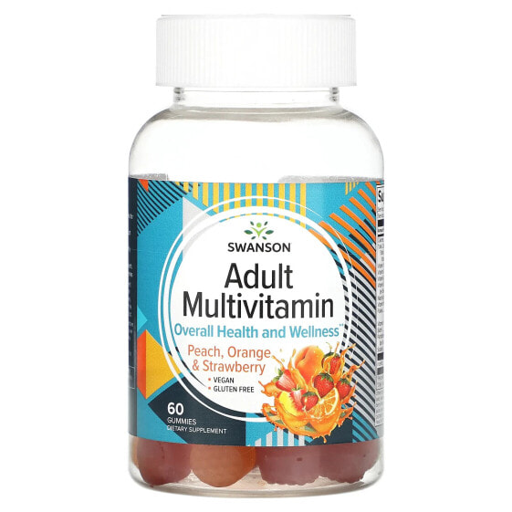 Витаминно-минеральные комплексы Swanson Adult Мультивитамин, персик, апельсин и клубника 60 жевательных мишек